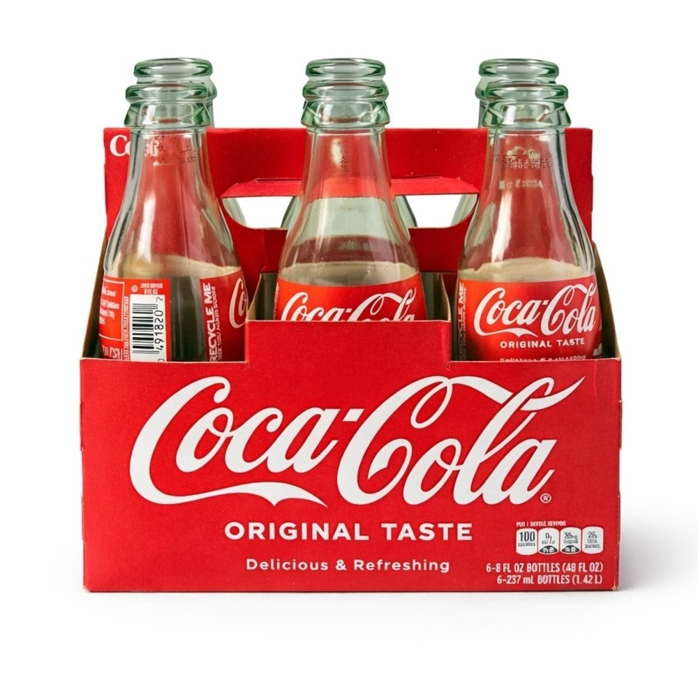 Coca-Cola 6 Pack 8oz Glass Bottles with Original Red Cardboard Carrier Empty